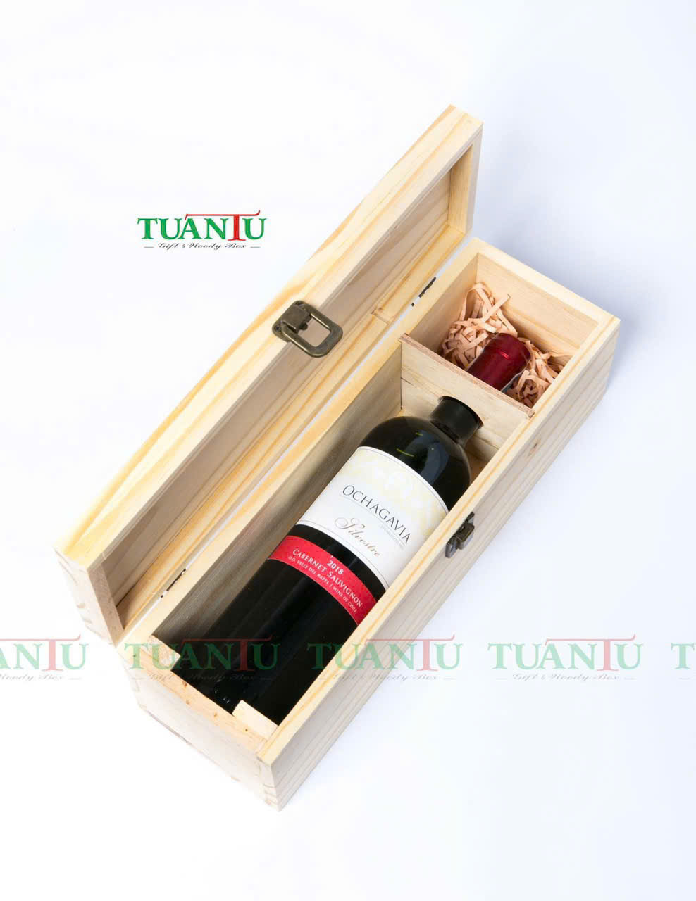 Hộp gỗ 1 chai nắp gỗ 2
