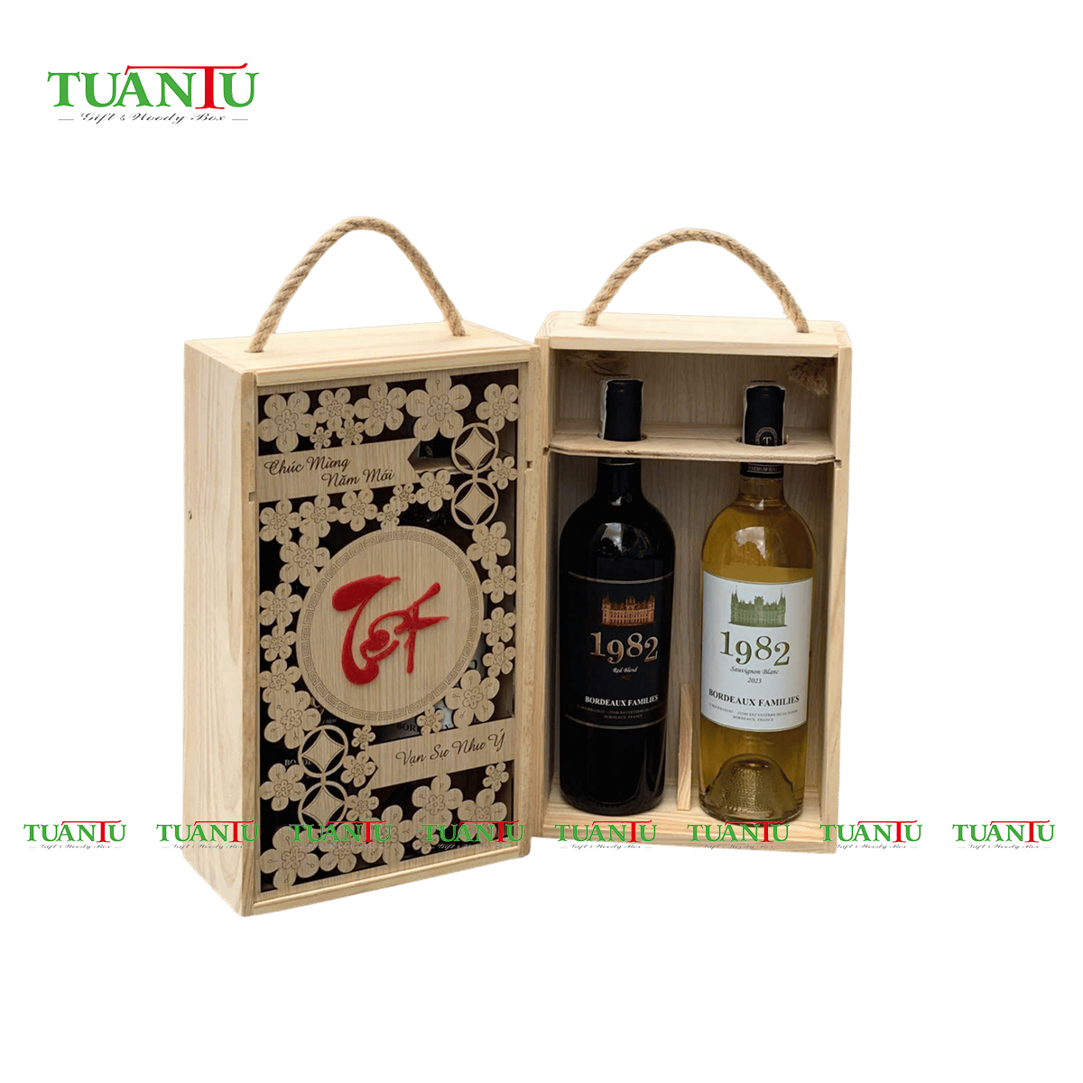 Hộp 2 chai nắp trượt hoa văn