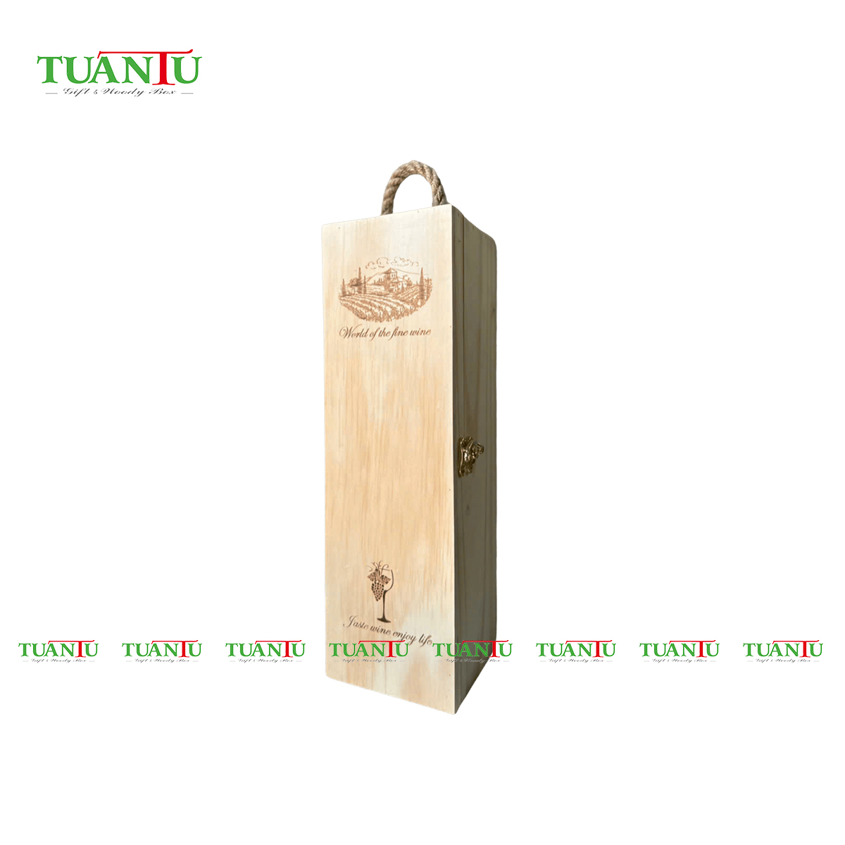 Hộp gỗ 1 chai hoa văn