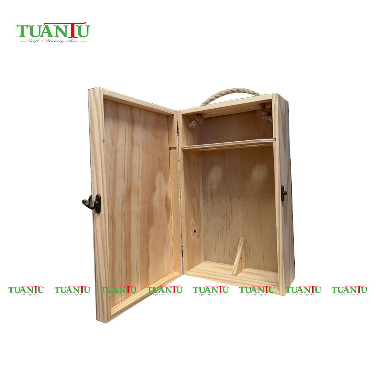 Hộp gỗ 2 chai - nắp ván thông plywood 5ly