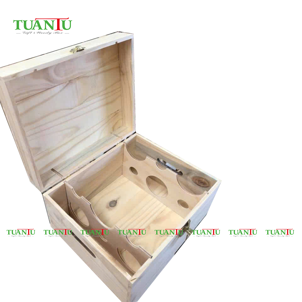 Hộp gỗ 6 chai nắp gỗ thịt
