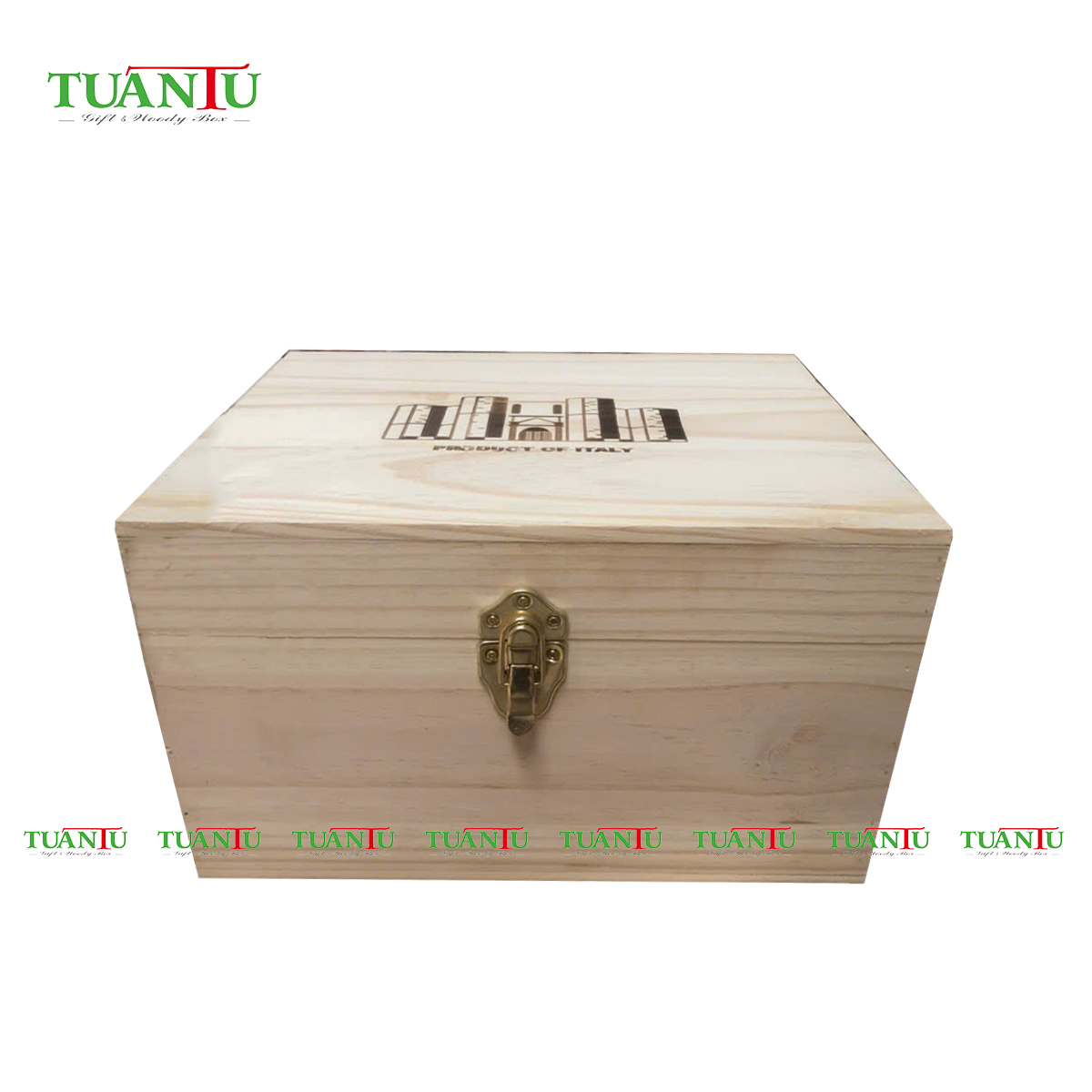 Hộp gỗ 6 chai vuông 2 tầng - nắp gỗ thịt