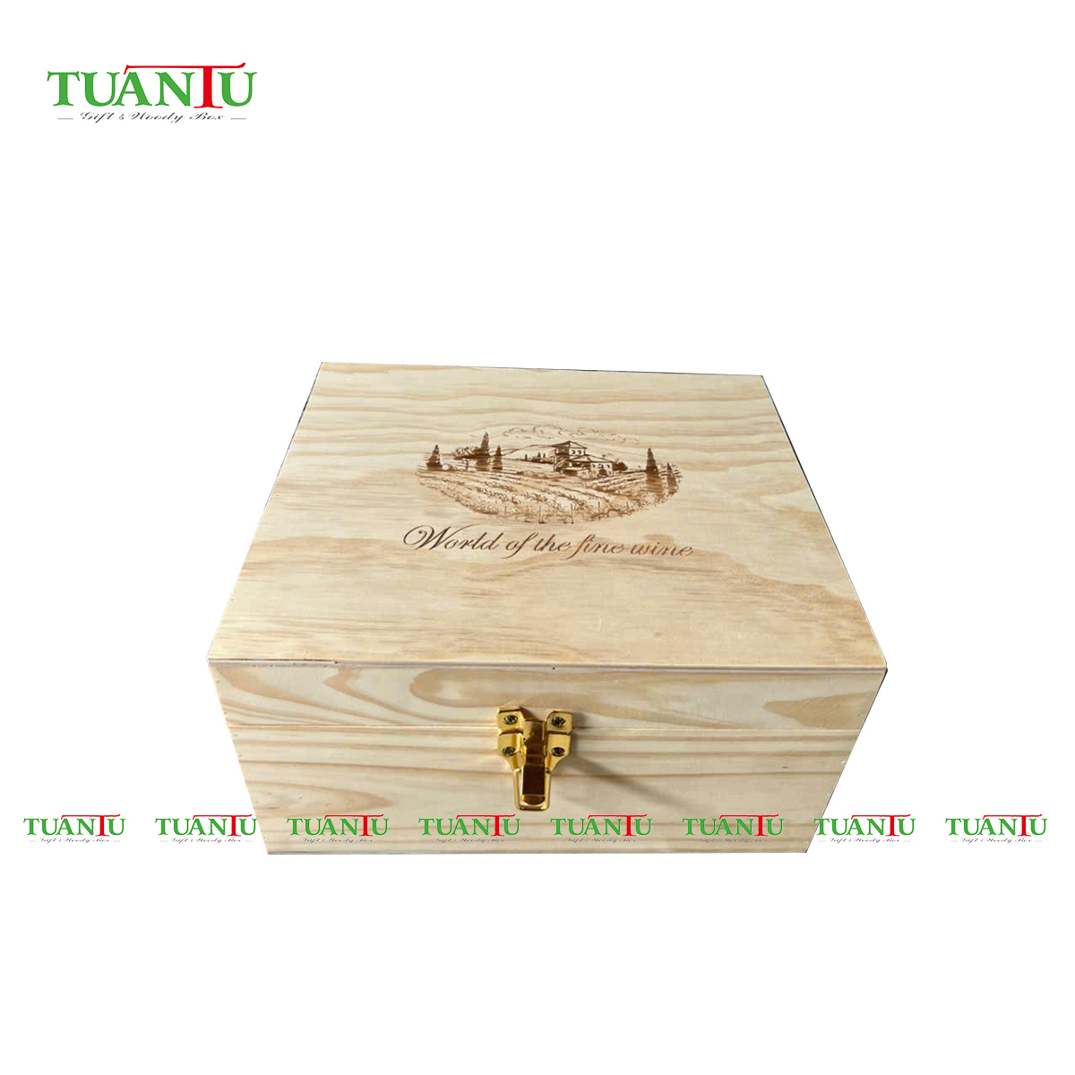 Hộp gỗ 6 chai vuông 2 tầng - nắp ván thông plywood