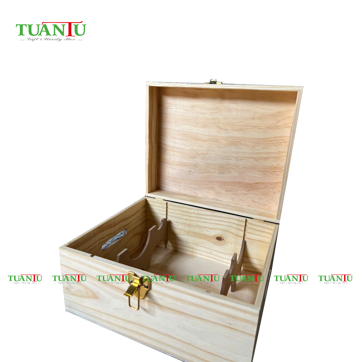 Hộp gỗ 6 chai vuông 2 tầng - nắp ván thông plywood