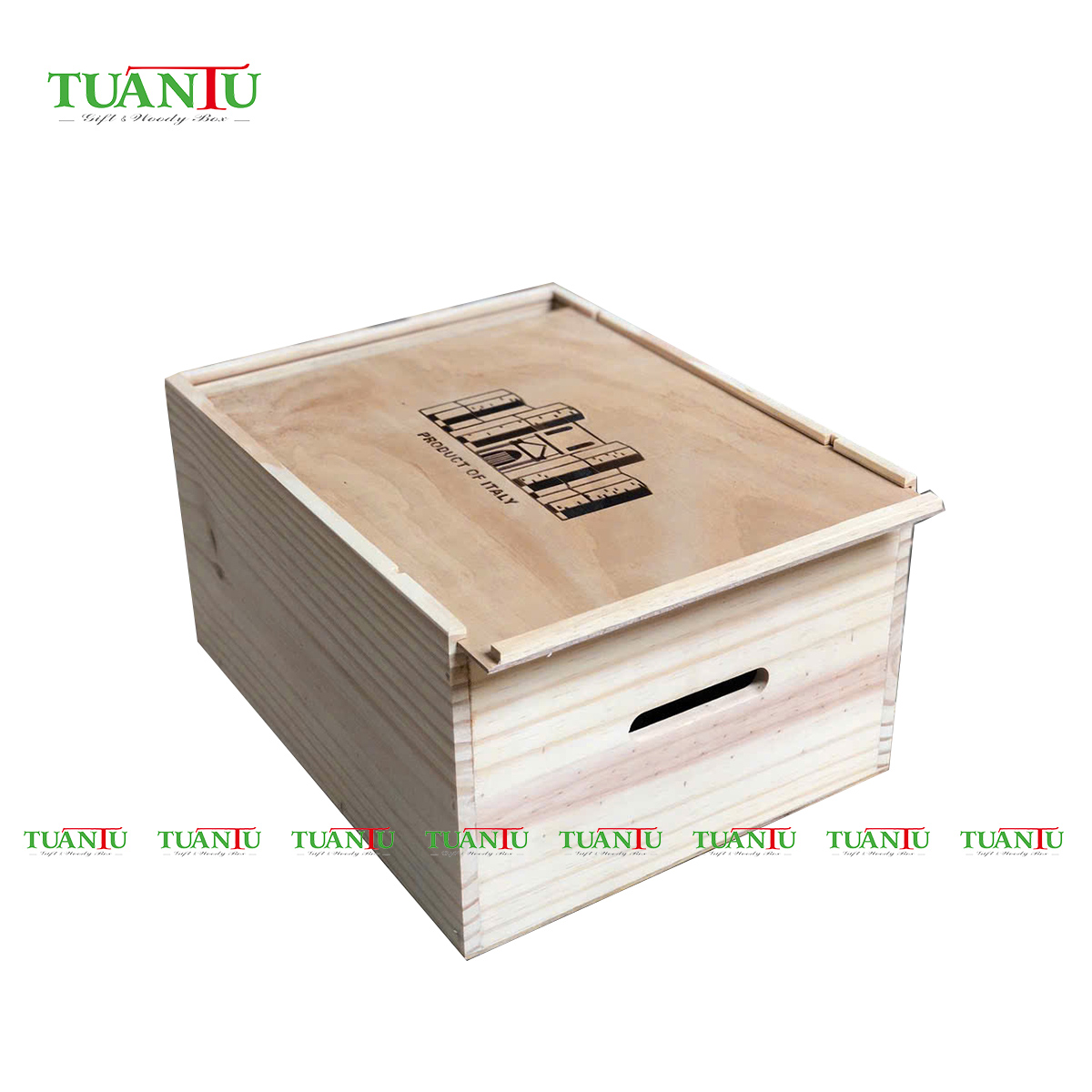 Hộp gỗ 6 chai vuông nắp trượt ván