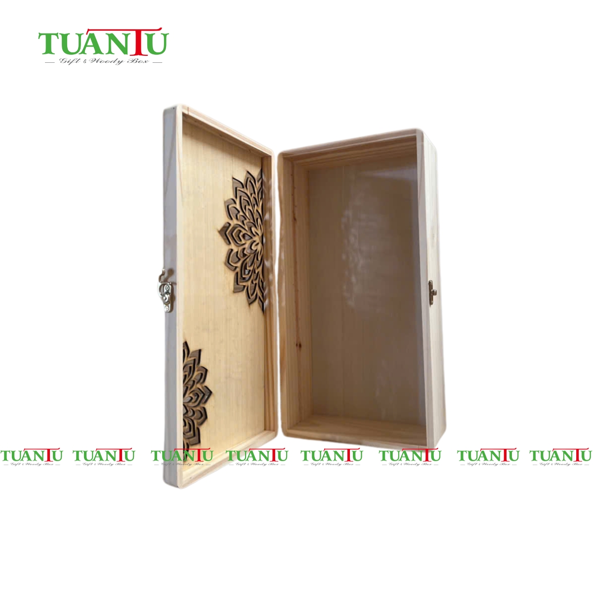 Hộp gỗ quà Tết ( 1 ngăn rượu, 1 ngăn hạt)