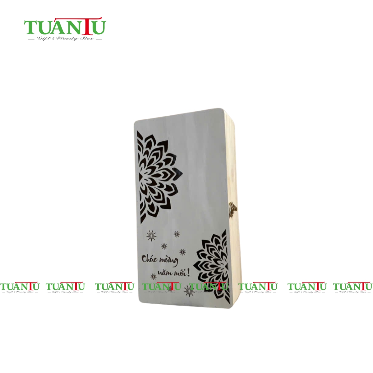 Hộp gỗ quà Tết ( 1 ngăn rượu, 1 ngăn hạt)