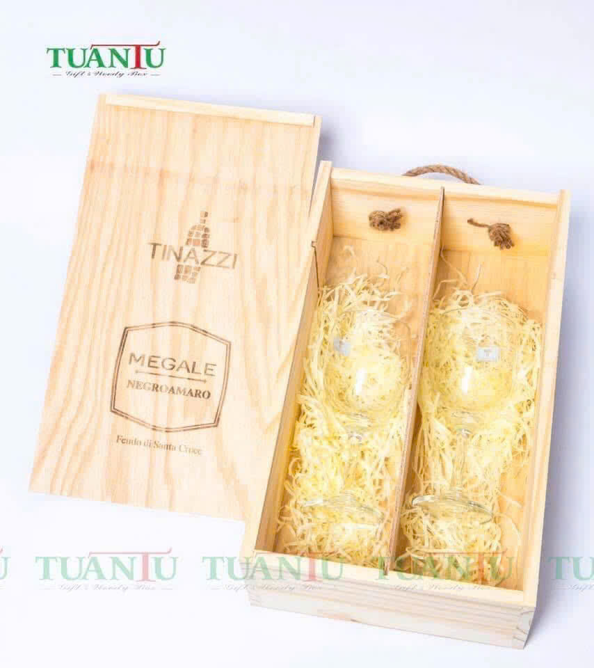 Hộp gỗ 2 chai nắp trượt