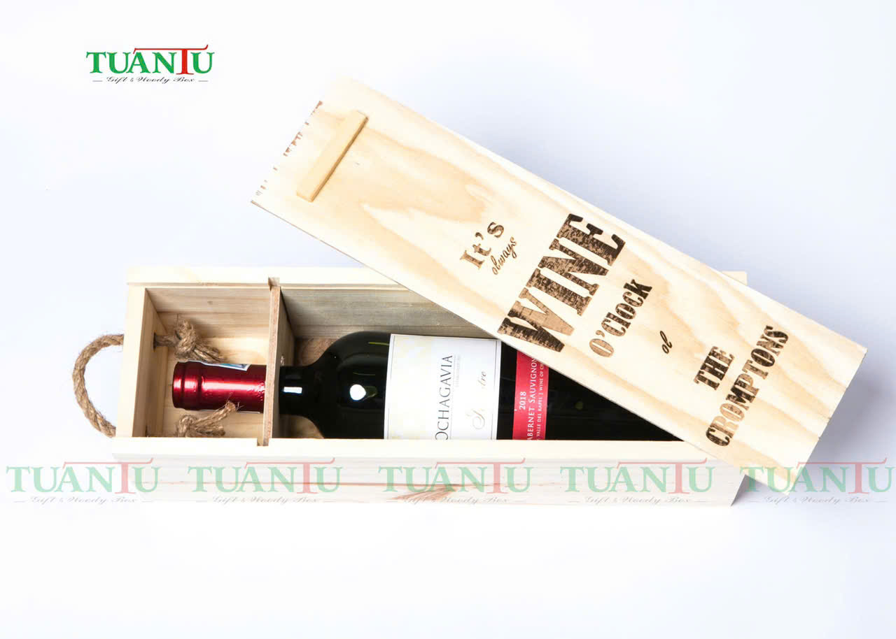 Hộp gỗ 1 chai nắp trượt gỗ 2
