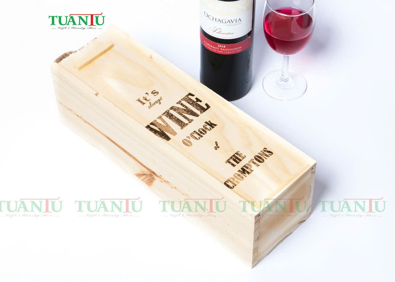 Hộp gỗ 1 chai nắp trượt gỗ 2