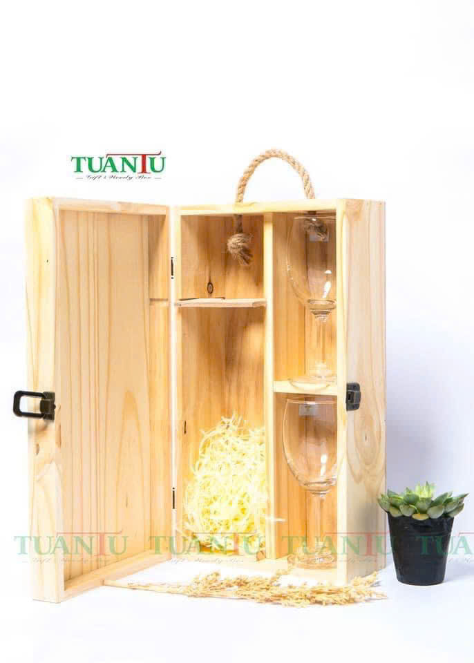 Hộp gỗ 2 chai nắp gỗ 1